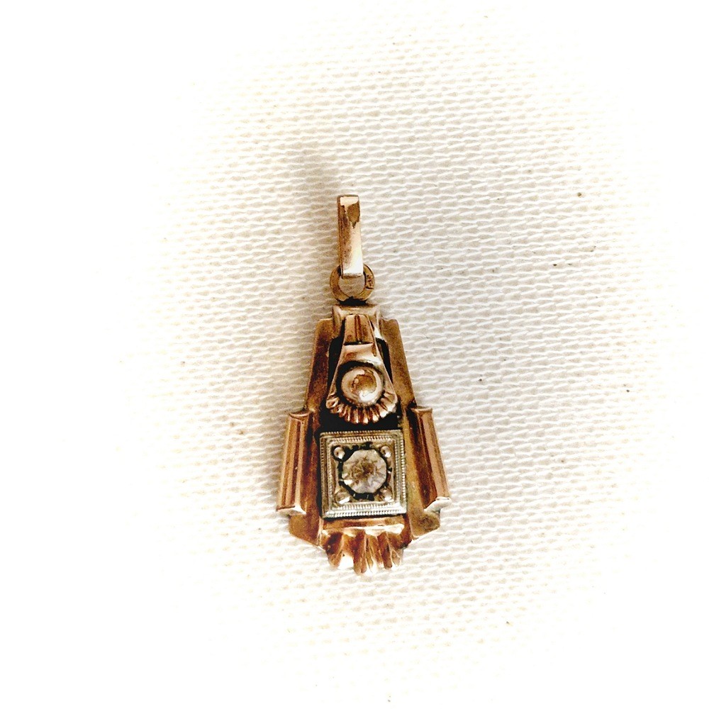 Pendentif Ancien En Plaqué Or Avec Pierre Bleue Ovale - Bijou Vintage - Occasion