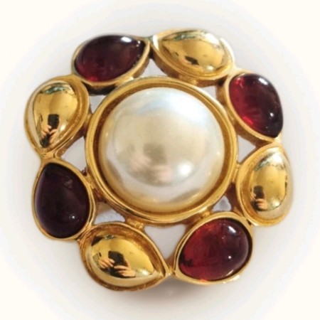 Vintage Broche métal doré cabochons verre.