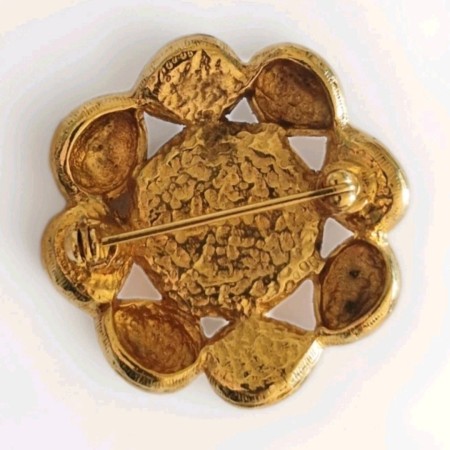 Vintage Broche métal doré cabochons verre.